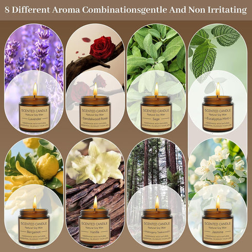 GUYHNE 8 Pack Packaging Scented Candles, Natural Soy Wax with Elegant - Reassuring Gifts for Women and Men, Suitable