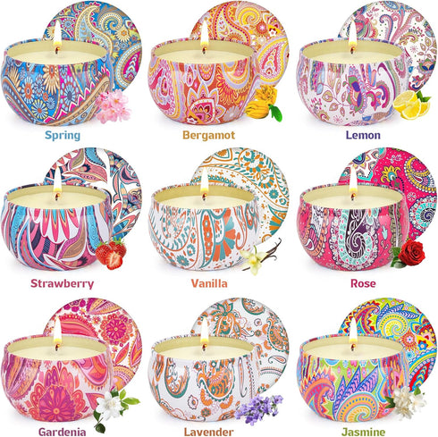 Set 9 Pack Pack Scented Candles Gifts for Women, Aromatherapy Candles Soy Wax Include Lavender, Jasmine and Vanilla
