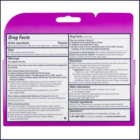 Monistat 7 Day Yeast Infection Treatment for Women, 7 Miconazole Cream Applications with 7 Disposable Applicators, 2