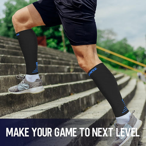 Calf Compression Sleeve for Men & Women, Footless Compression Socks for Running, Pain Relief, Black/Blue, Medium