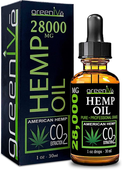 GreenIVe Hemp Drops 28,000mg Organically Grown Pure Hemp Oil Drops Vegan Omegas Natural Potent Results (2 Pack)