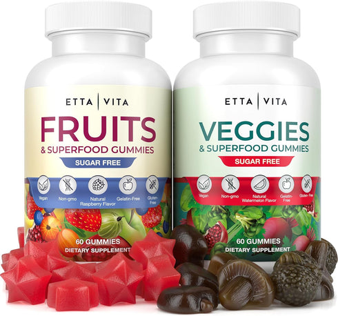 Everyday Debloat & Detox Gummies - Sugar-Free Fruits and Veggies Supplement, 120 Chews, Vegan