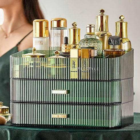 Makeup Organizer with Drawers, Stackable Cosmetics Organizer, Large Make Up Organizer Storage Box, Ideal for Bathroom Countertop and Desk (1 x Drawer, Green) by Cendray