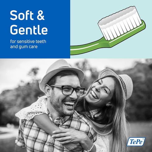 TEPE Supreme Toothbrush, Soft Bristle, Tapered Brush Head for Sensitive Teeth and Gum Care, Adult, 3 Pack