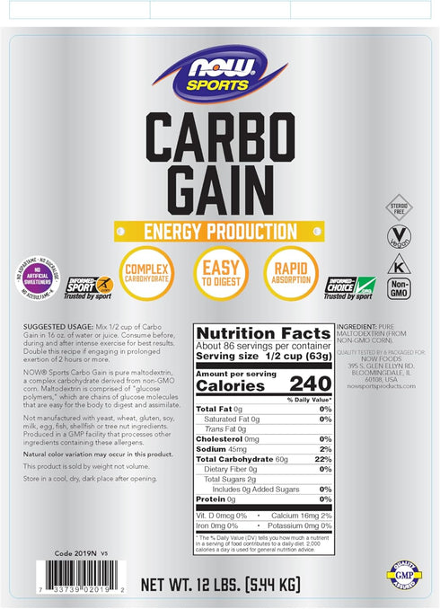 NOW Foods Sports Nutrition Carbo Gain Powder (Maltodextrin), 12-Pound