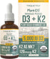 Organic Plant D3 + K2 (5000 iu D3) - 100% Organic & Plant-Based Sublingual D3 Drops (1oz)
