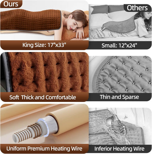 XXXL Heating Pad for Back Pain Relief and Cramps, 6 Heat Settings, Auto-Off, Moist/Dry Heat, 17"x33"