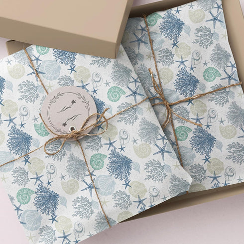 Whaline 100 Sheets Ocean Tissue Paper, Sea Shell Starfish Gift Wrapping Paper for Summer Wedding and Baby Shower