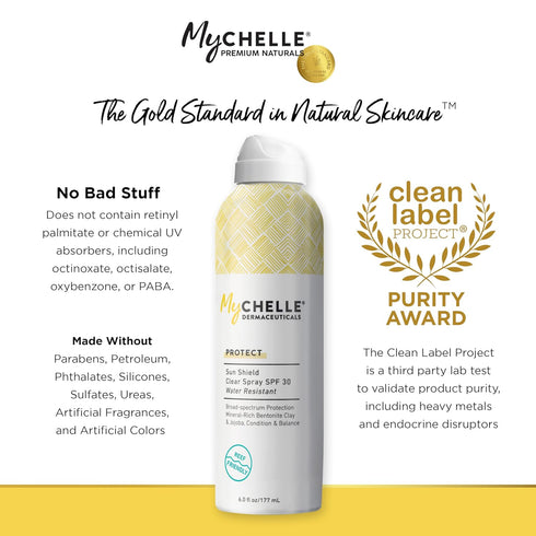 MyChelle Dermaceuticals Sun Shield Clear Spray SPF 30, Liquid Zinc Sunscreen Spray, 6 Fl Oz