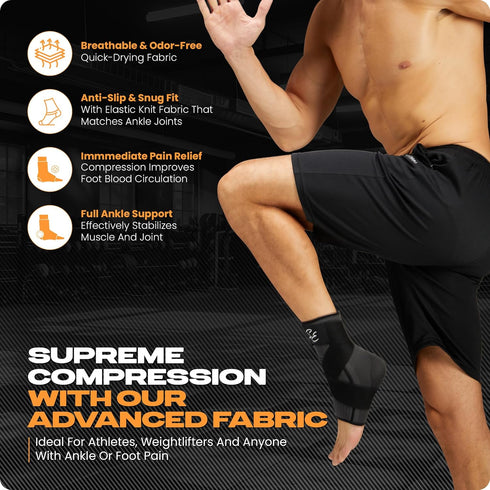 1 Pair Ankle Brace with Strap for Men & Women, Plantar Fasciitis Relief, Ankle Support Compression Sleeve Wrap