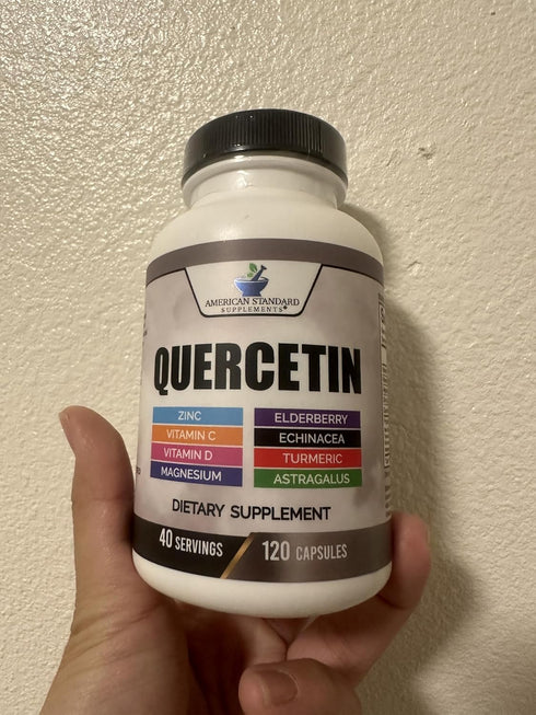 American Standard Supplements Quercetin 1000mg - 120 Capsules with Zinc, Vitamin C, D3, Magnesium & Elderberry, Gluten