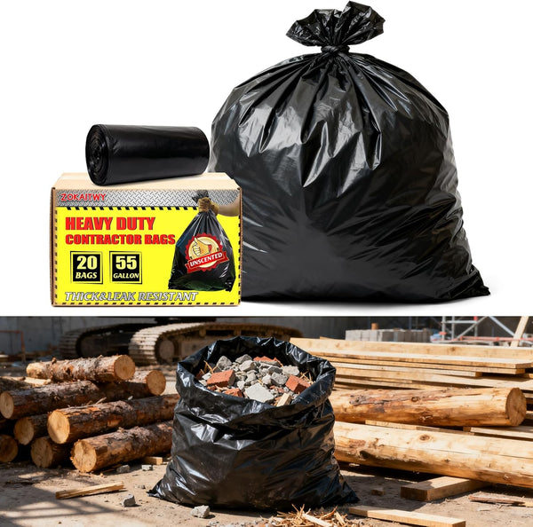 Zokaitwy 55-60 Gallon Trash Bags 20 Count, 2 Mil Heavy Duty Trash Bags,