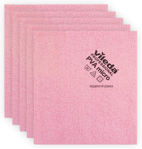 Vileda Professional PVA Microfiber Cloth Red - All Purpose Cleaning Shammy, Synthetic Chamois Towel, 5 Pack