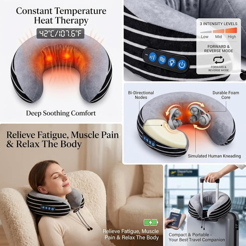 MTSXDYT Neck Massager with Heat for Pain Relief Deep Tissue, Kneading Shiatsu Heated Neck Massager Cordless Pillow