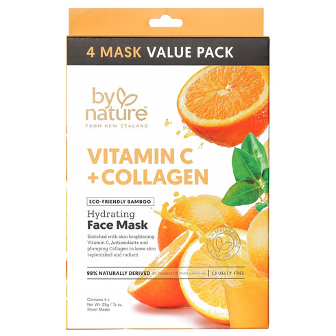 4pk Vitamin C + Collagen Hydrating Face Masks, Premium Moisturizing Sheet Masks for Skin Elasticity & Firmness