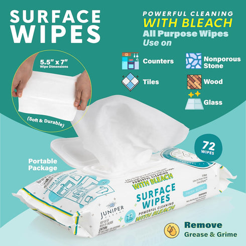 3 Pack Surface Cleaning Wipes with Bleach, All-Purpose Cleaner for Bathroom, Kitchen, Office, 216 Count, Soft Flow,