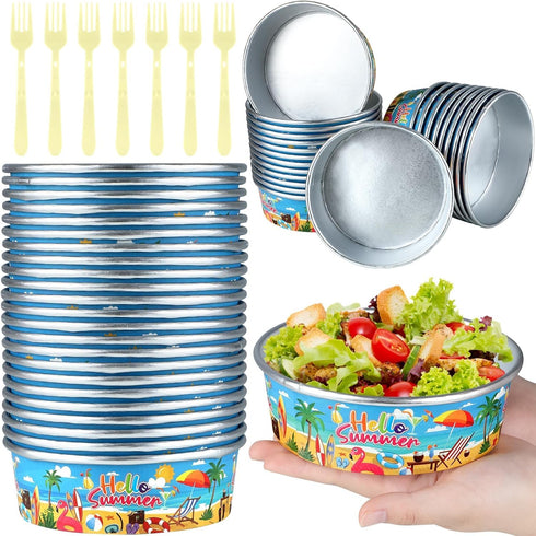 gisgfim 24 Set Pool Party Supplies, 18.6oz Disposable Bowls for Ice Cream, Hawaiian Paper Serving Bowls