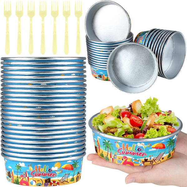 gisgfim 24 Set Pool Party Supplies, 18.6oz Disposable Bowls for Ice Cream, Hawaiian Paper Serving Bowls