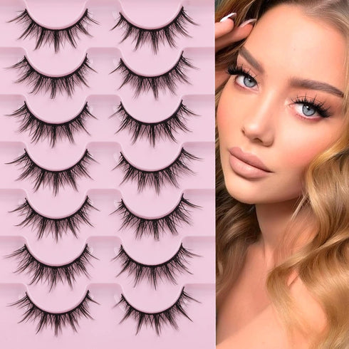 Manga Lashes Natural Look False Eyelashes, 3D Volume Mink Wispy Fluffy Spiky Pack, Korean Japanese Cosplay, 7 Pairs by
