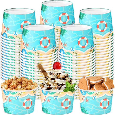 Hsei 50 Pcs 16oz Summer Beach Disposable Soup Bowls Ice Cream Cups Snack