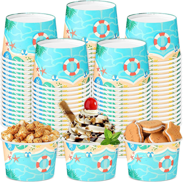 Hsei 50 Pcs 16oz Summer Beach Disposable Soup Bowls Ice Cream Cups Snack