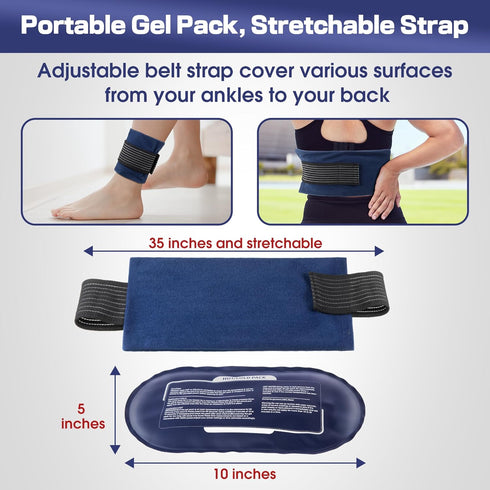 Ice Packs for Injuries, 4 Pack Reusable Hot and Cold Gel Packs with 2 Adjustable Flexible Wraps for Pain Relief