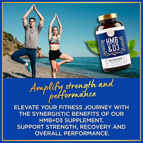 HMB and Vitamin D3 Supplement - Muscle Growth, Strength, Performance Support - 180 Days, 360 HMB Capsules