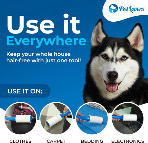 PetLovers Extra Sticky Lint Roller, Mega Value Set of 450 Sheets for Pet Hair Removal, 5 Pack