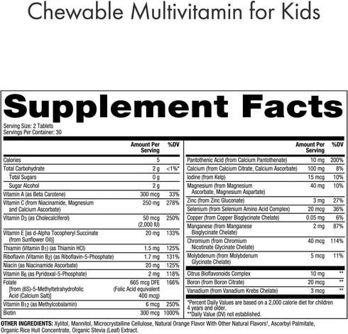Dr. Mercola Chewable Multivitamin for Kids - 30 Servings, Natural Orange Flavor, 60 Tablets