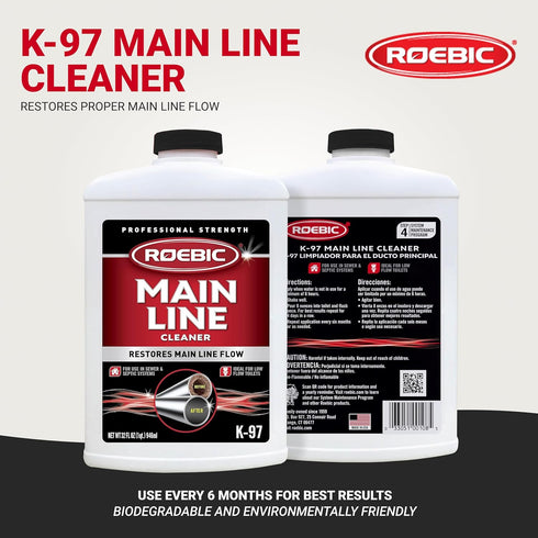 K-97 32 oz Roebic Liquid Main Line Cleaner with Bacteria Enzymes, Eliminates Organic Buildup in Sewer/Septic System