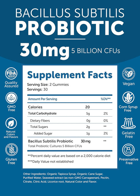 Lunakai Probiotic Gummies for Digestive Health - 5 Billion CFUs, Chewable Probiotic Gummy for Women, Men, Kids, 60ct