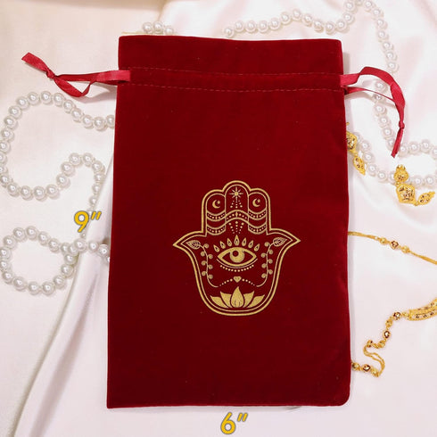 ARTSY CRAFTS 6x9" Hamsa Hand Velvet Jewelry Pouch - Gift Bags for Oracle Tarot Card Rune Dice Bag