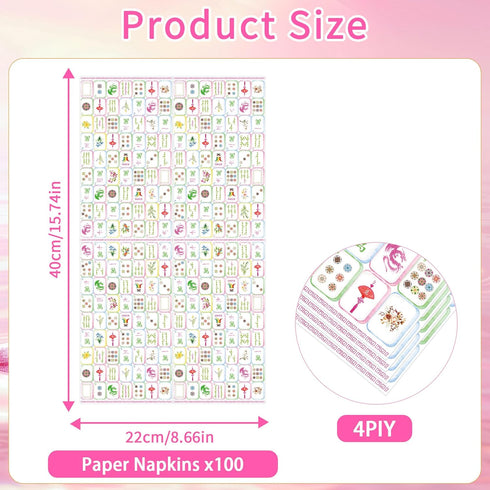 RUBOAOA 100 (7.9" 4.3" Pcs Mahjong Napkins, Watercolor Mahjong Cocktail Napkins, Asian Tile Party Supplies Disposable