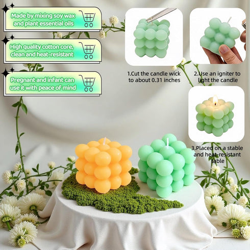 SAYUANVA Cube Bubble Candle, Soy Wax Scented Candles with Plant Essential Oils, Decorative Geometric Candles for Home