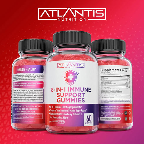 8-In-1 Immune Support Gummies with Elderberry, Zinc & Vitamin C, 60 Gummies for Adults & Kids Immune Boosters
