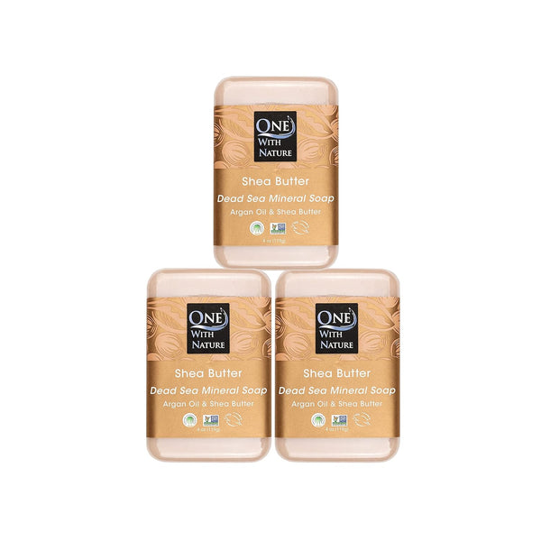 One With Nature Dead Sea Mineral Shea Butter Soap, 4oz 3Pack - 100% Natural with Essential Minerals
