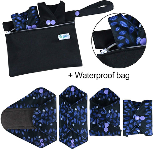 Leekalos Reusable Bamboo Cloth Pads, Light Incontinence Pads - Pack of 6 with 1 Small Wet Bag