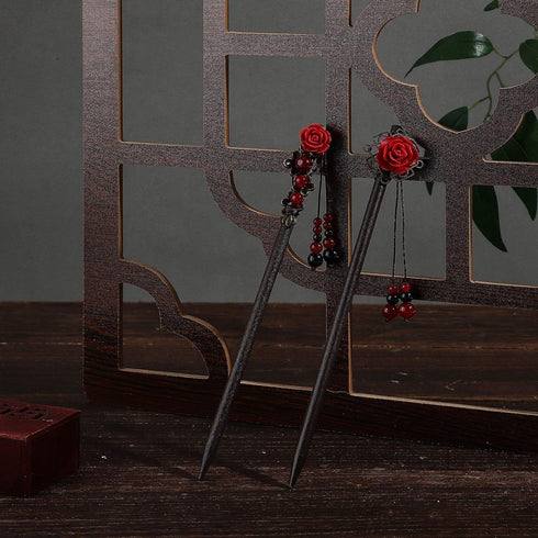 WILLBOND 2 Pieces Chinese Wooden Hair Sticks, Retro Hairpins, Japanese Classic Chopsticks, Handmade Flower Hair