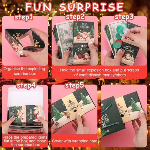 Seeroze BABORUI Christmas Surprise Gift Box with Confetti, Money Box for Cash Gift (Green Snowman)