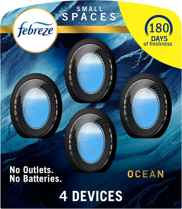 Febreze Small Spaces: Plug-in Air Freshener Alternative, Odor Fighter, Ocean Scent, 25 fl. oz, Pack of 4.