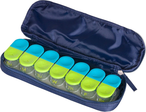 Sagely 7 Day Medicine Travel Bag - Durable Pill Organizer with Quality Material Pill Pouches for Active Travel (Navy)