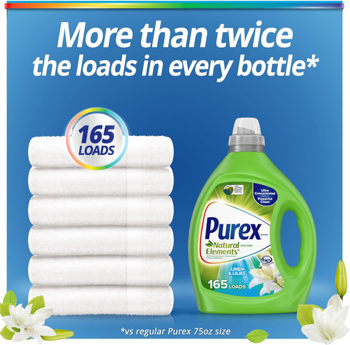 Purex Liquid Laundry Detergent, Ultra Concentrated, Linen & Lilies, 82.5 Ounce (165 Loads)