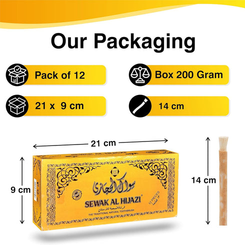Pack of 12 Miswak Sticks - Natural Toothbrush for Teeth Whitening and Fresh Breath, Organic Wooden Vacuum Sealed