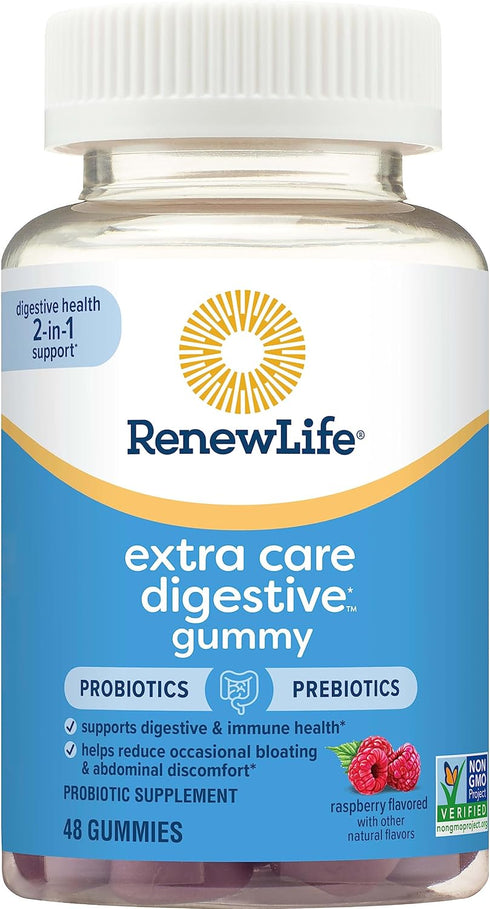 Renew Life Extra Care Digestive Probiotic Gummies, 48 Count for Immune Health