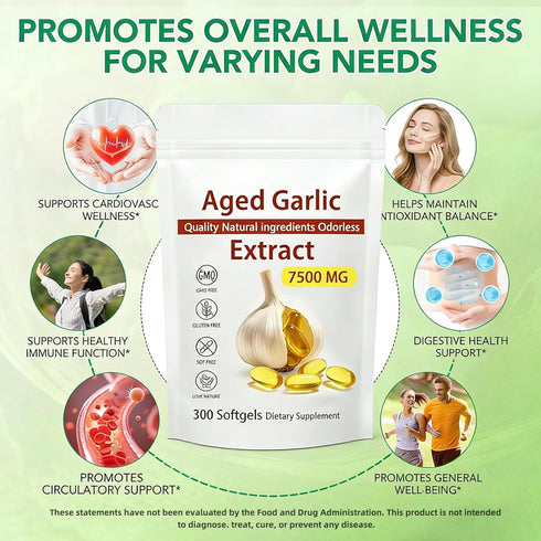 Yiishuiil 7500mg Immune 300 Aged Garlic Extract - Odorless, Organic Garlic Extract Capsules | Heart & Antioxidant