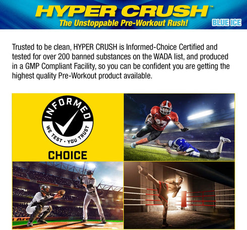 Maximum Human Performance MHP HYPER CRUSH Pre Workout | Energy Drink with Creatine, Beta Alanine | 30 Servings, Blue