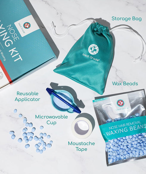 Medi Grade Nose Wax Kit for Men and Women with Reusable Nose Wax Stick, 1.76 oz - Eco-friendly Nose Hair Wax Kit for Removing Unsightly, Itchy Nose Hairs - Nose Waxing Kit includes Beads, Tape and Bag
