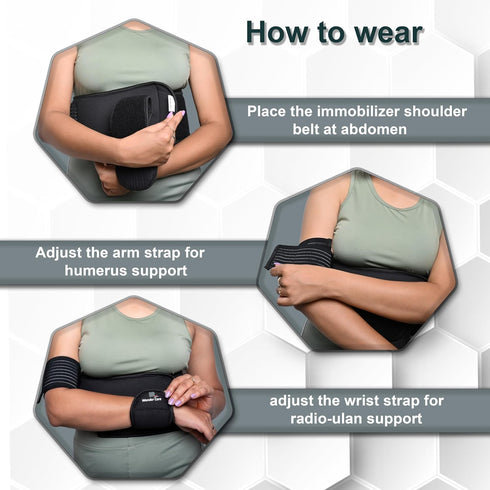 Wonder Care Left Right Shoulder Immobilizer Arm Sling, Black Size 2 for Clavicle Collar Bone Dislocation