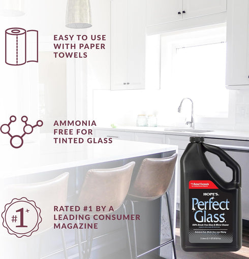 HOPE'S Perfect Glass Cleaner Spray Refill, Streak-Free, Ammonia-Free, 67.6 Ounce, Indoor & Outdoor Glass Surfaces, Pack