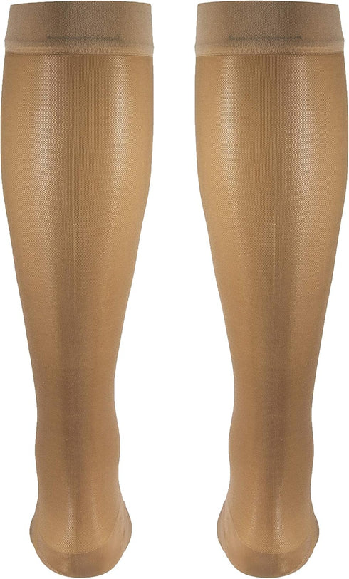 Truform Women's Sheer Compression Stockings, Knee High Length, Open Toe, Beige, Small